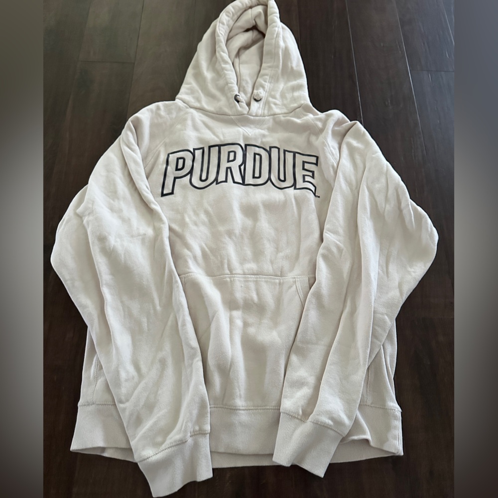 Purdue Heavyweight Hoodie. Cream with black Logo. Brand is Blue 84. Size Large